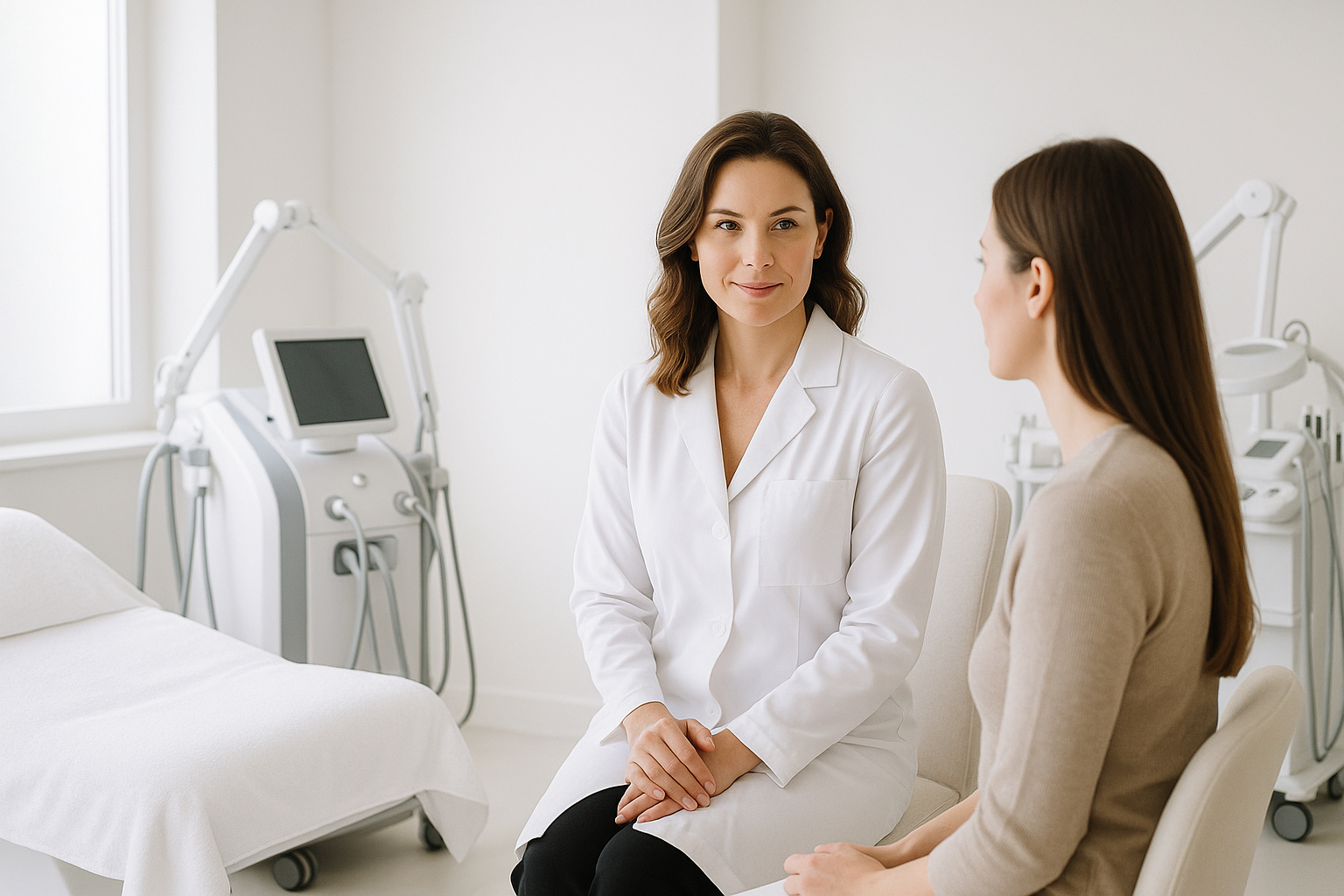 RiverCrest Health provider consulting with a patient in a clean, modern clinic