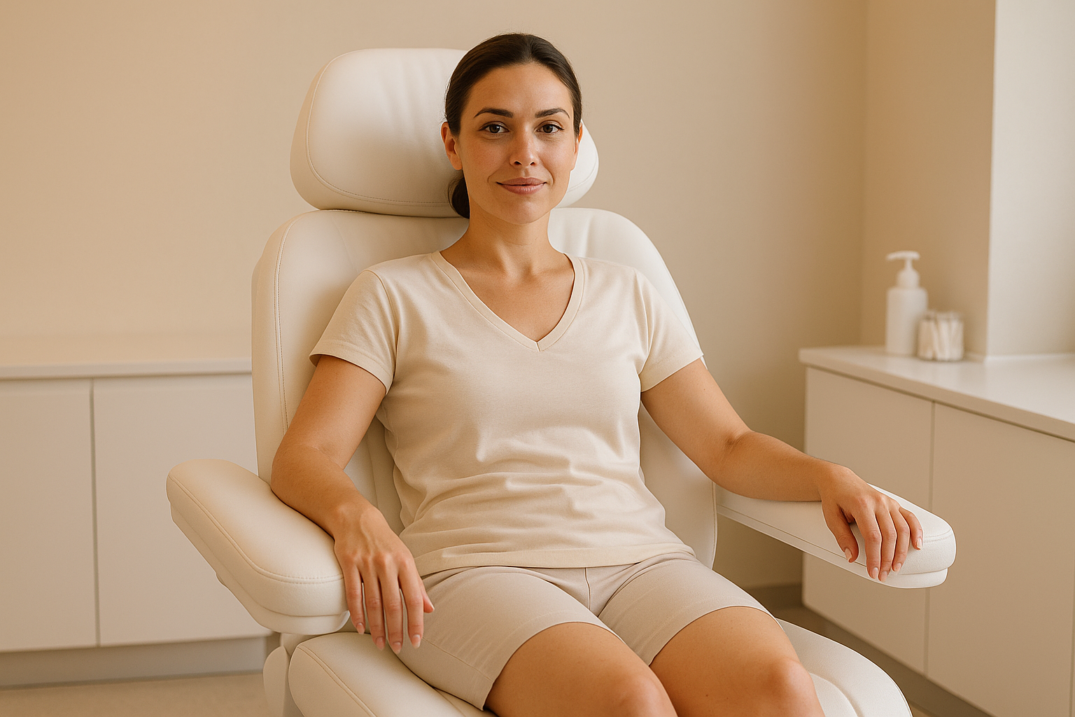 Woman receiving Emsella core wellness treatment